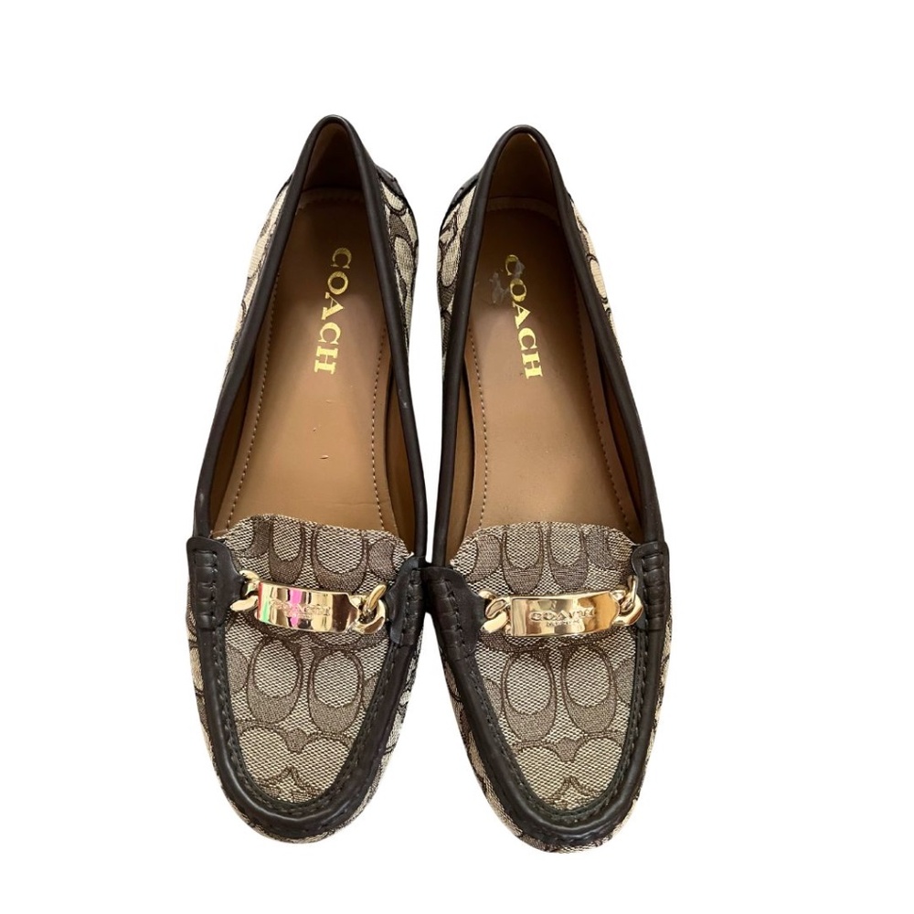 Coach Signature Jacquard Olive Tan Brown Slip On Loafer